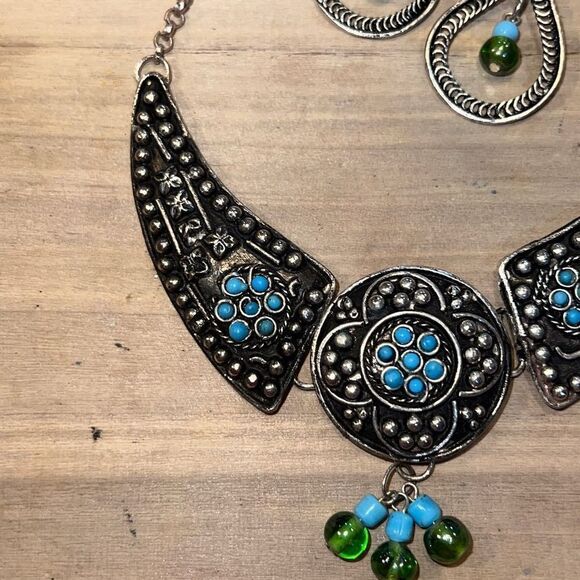 Antigua Silver Collar Turquoise Necklace & Earrings bohemian jewelry - Picture 2 of 8